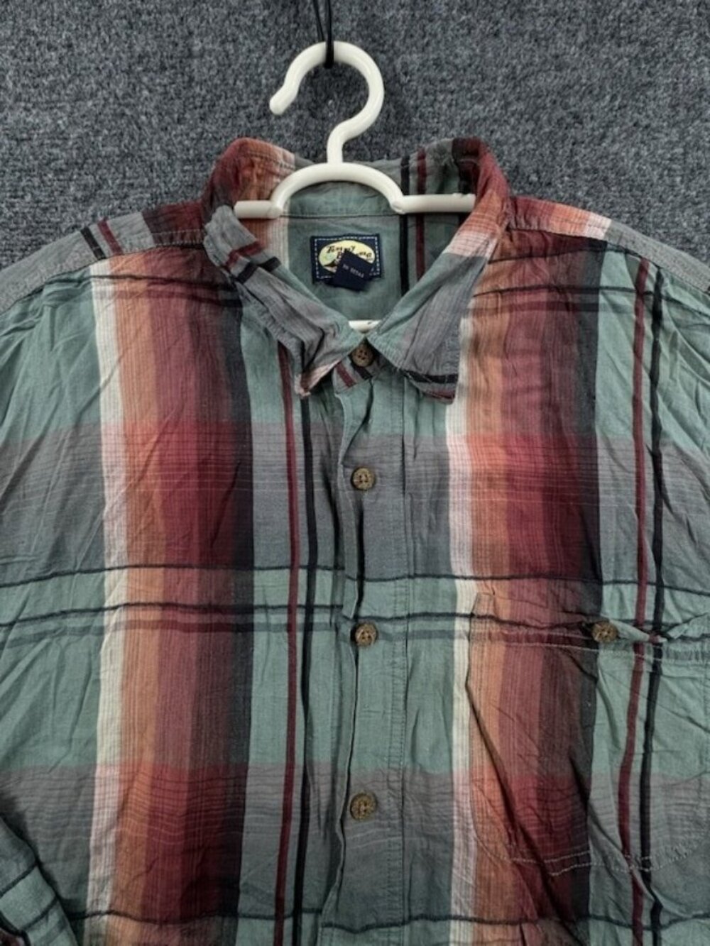 Tommy Bahama Green Red Plaid Large Modal Linen Casual Pocket Long Sleeve Shirt